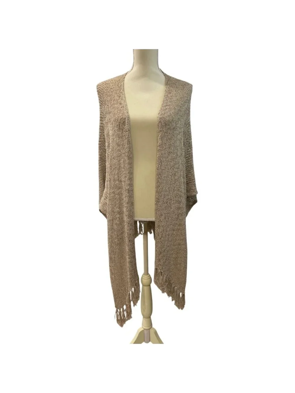Coldwater Creek Open Knit Fringe Shawl Womens One Size Neutral Rayon Cotton